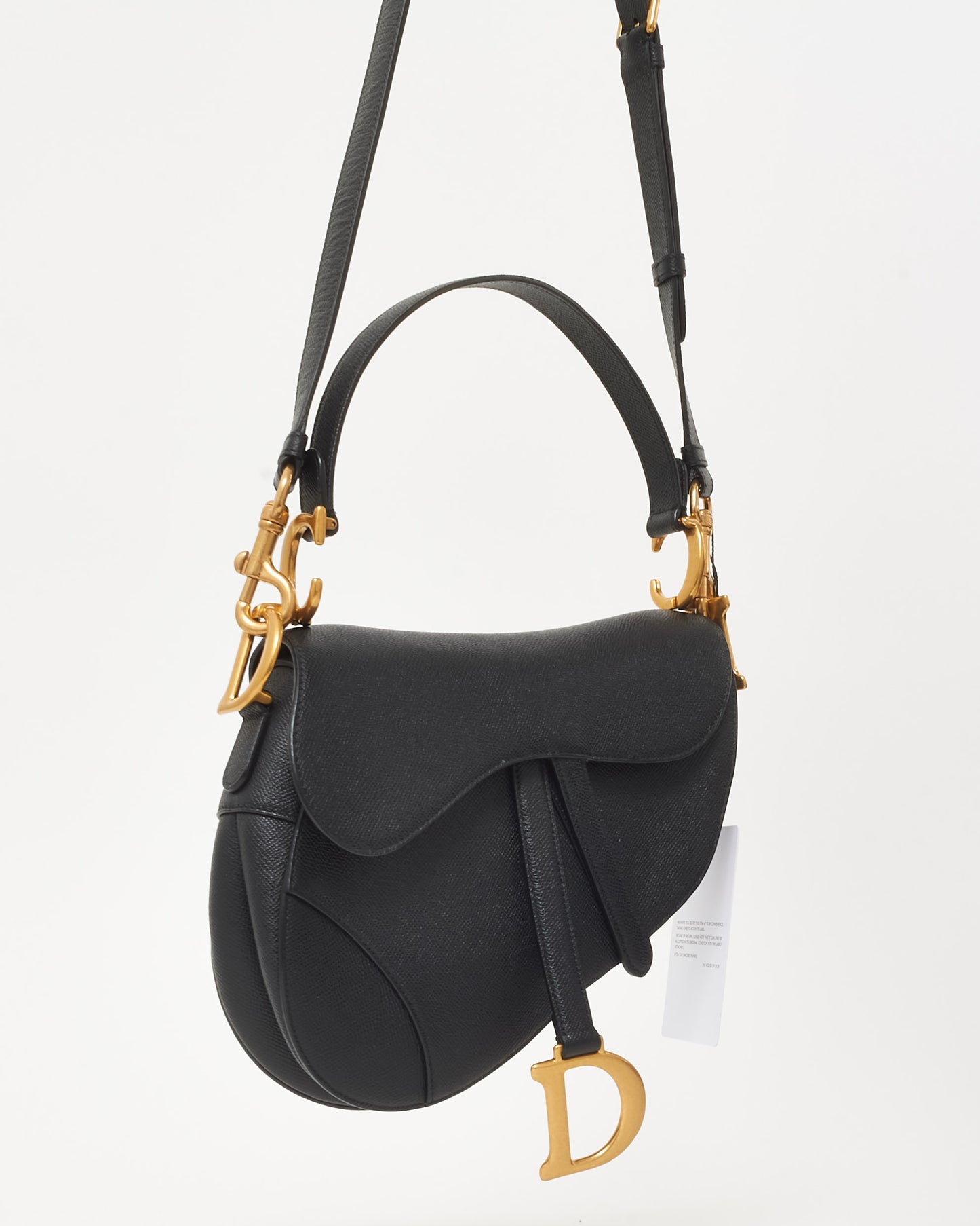 Dior Black Grained Calfskin Leather Saddle Bag with Strap