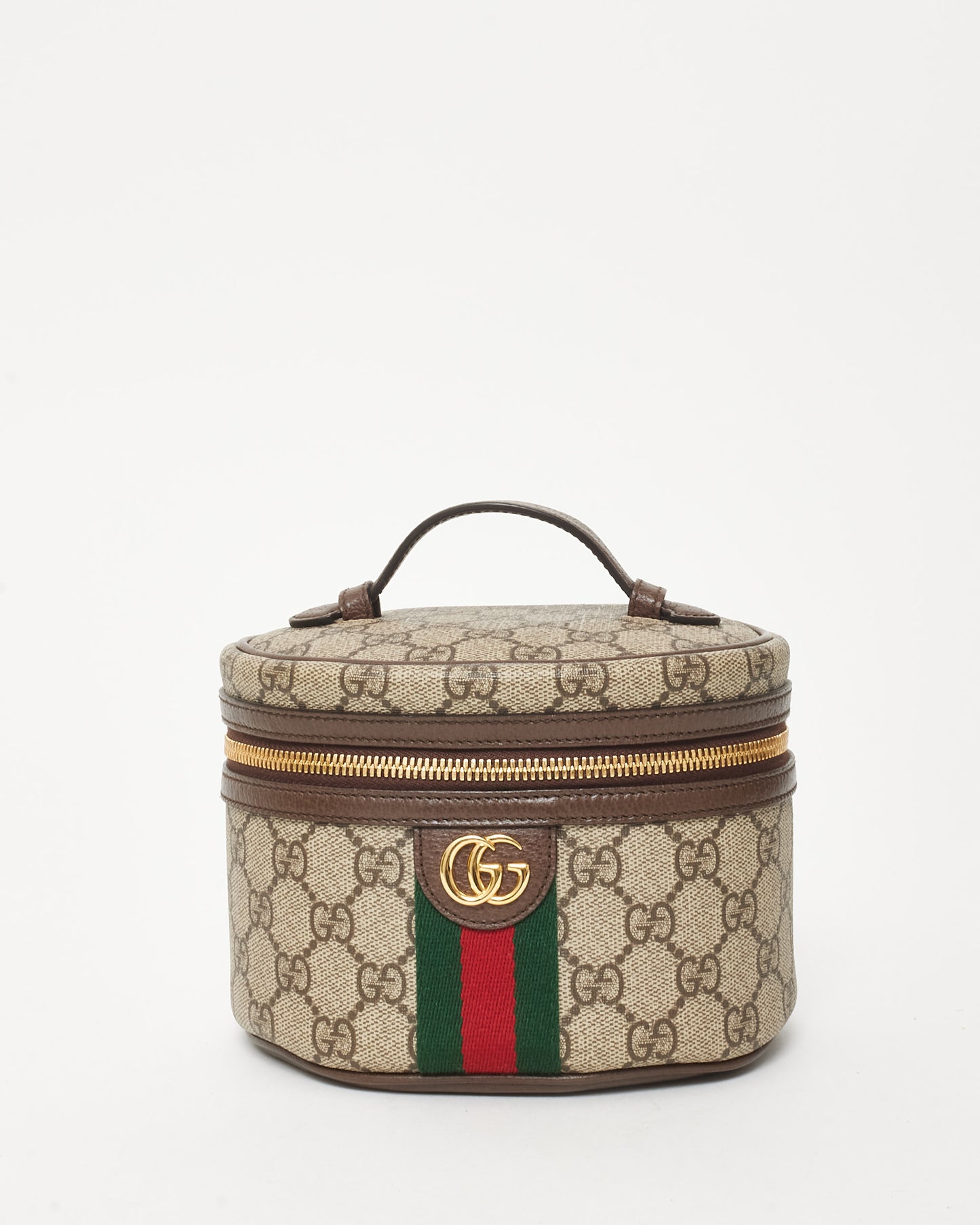 Gucci Beige & Brown Ebony GG Monogram Supreme Canvas Web Mini Vanity Bag