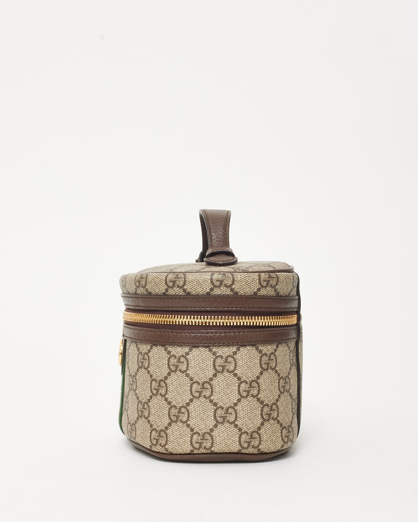 Gucci Beige & Brown Ebony GG Monogram Supreme Canvas Web Mini Vanity Bag