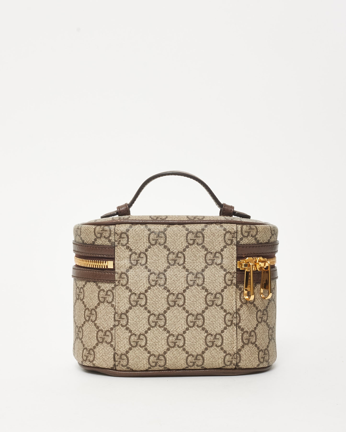 Gucci Beige & Brown Ebony GG Monogram Supreme Canvas Web Mini Vanity Bag