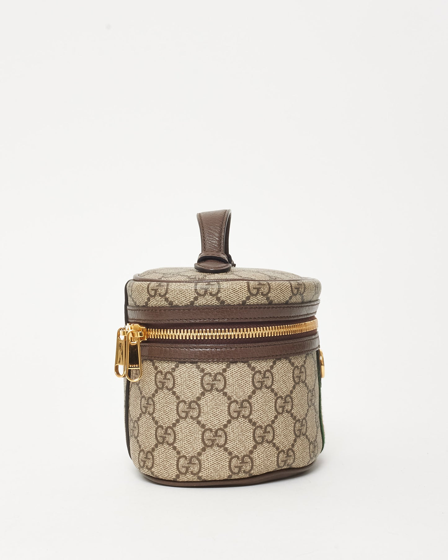 Gucci Beige & Brown Ebony GG Monogram Supreme Canvas Web Mini Vanity Bag
