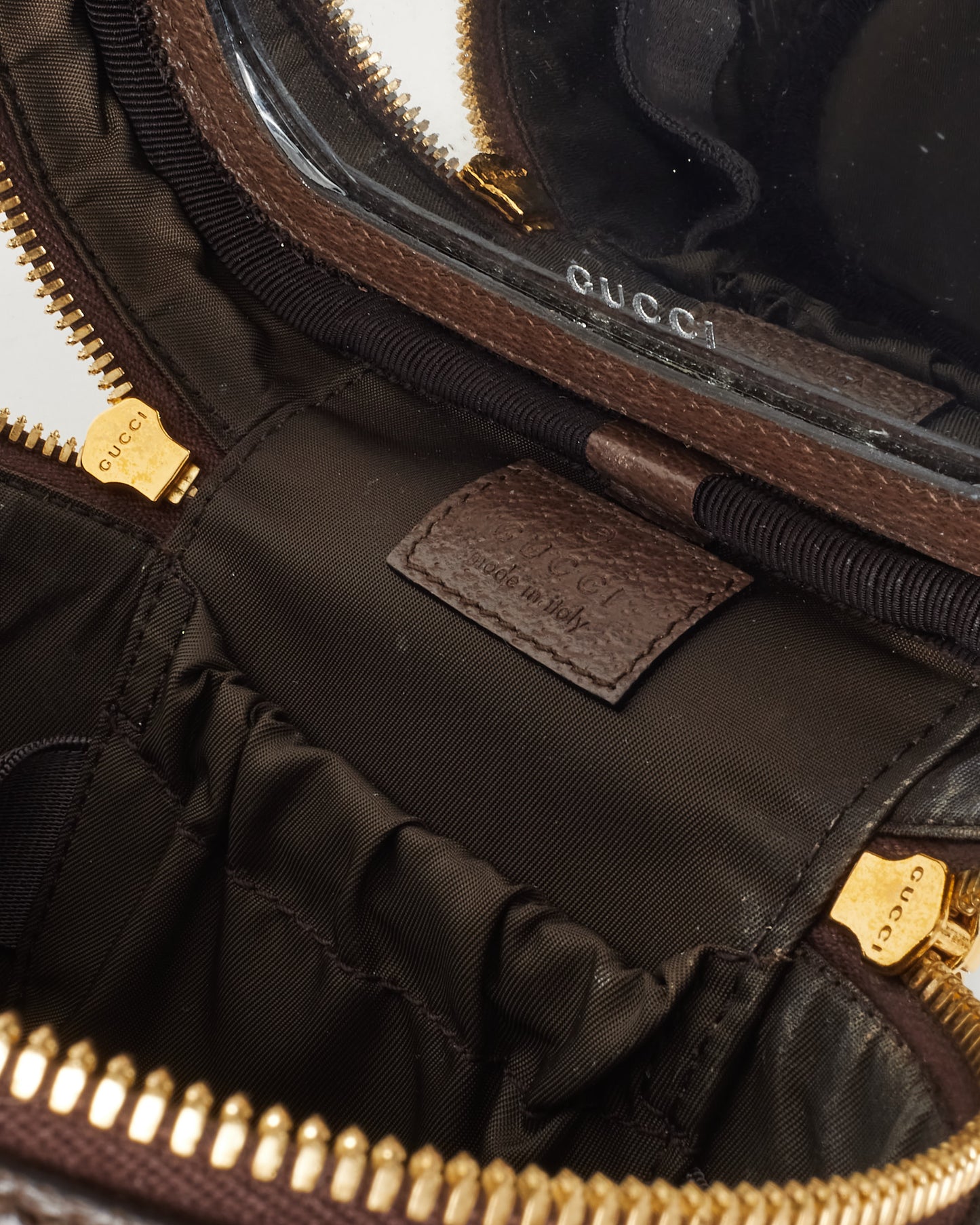 Gucci Beige & Brown Ebony GG Monogram Supreme Canvas Web Mini Vanity Bag