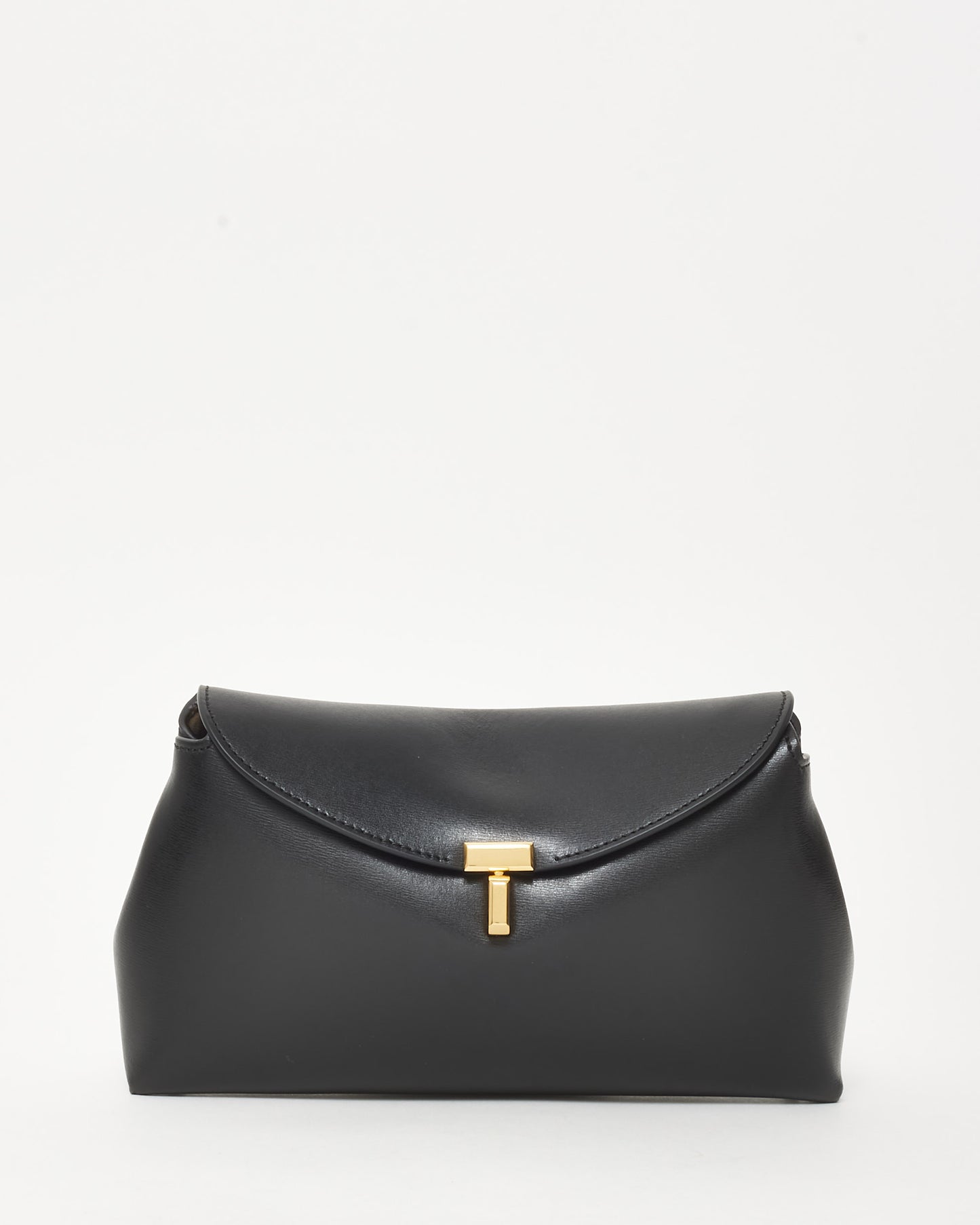 Totême Black Leather T-Lock Clutch Bag w/ Strap