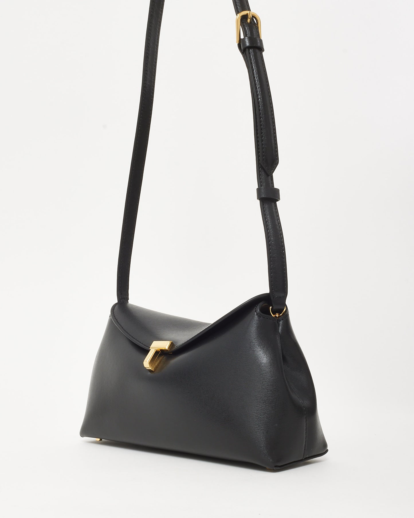 Totême Black Leather T-Lock Clutch Bag w/ Strap