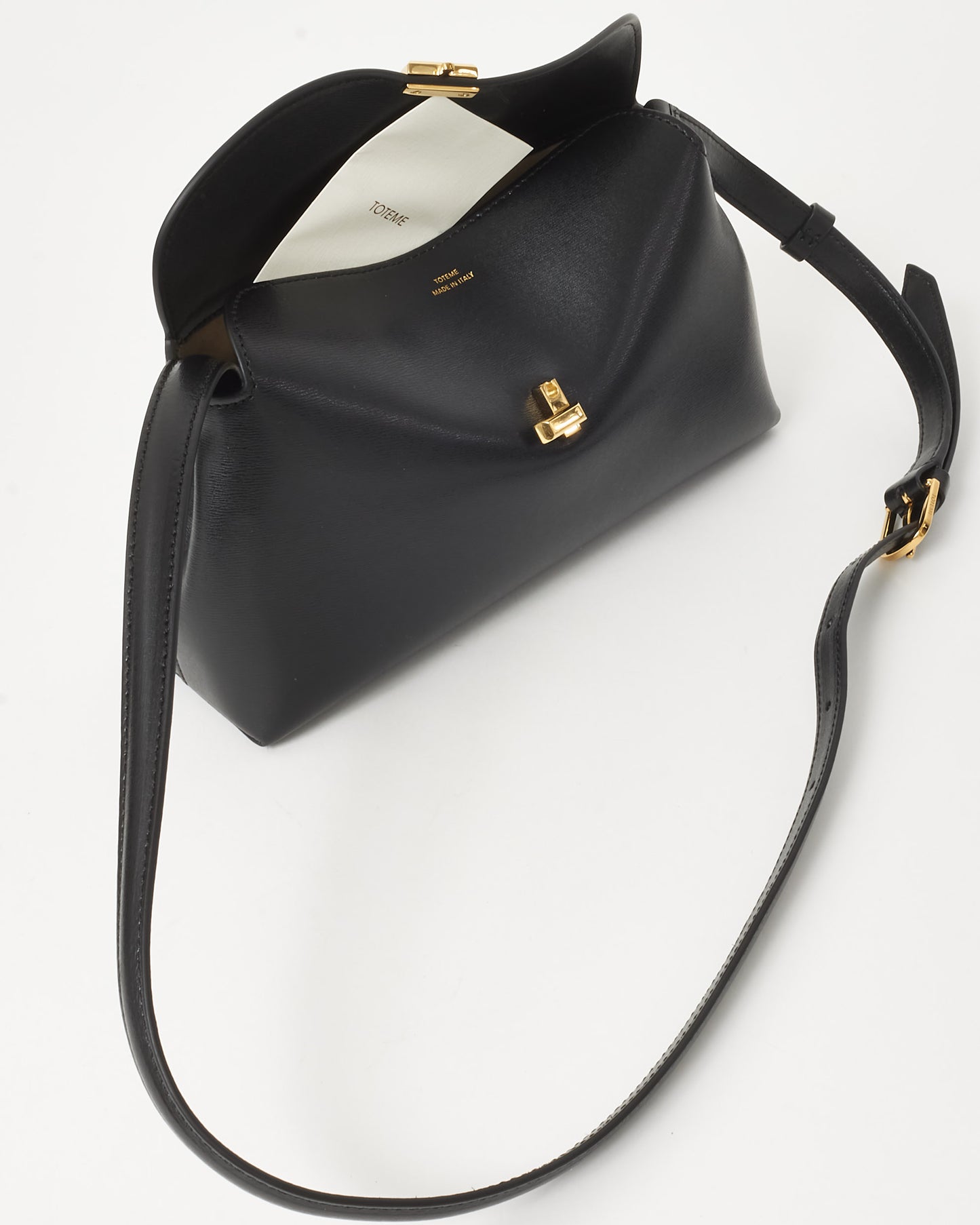 Totême Black Leather T-Lock Clutch Bag w/ Strap