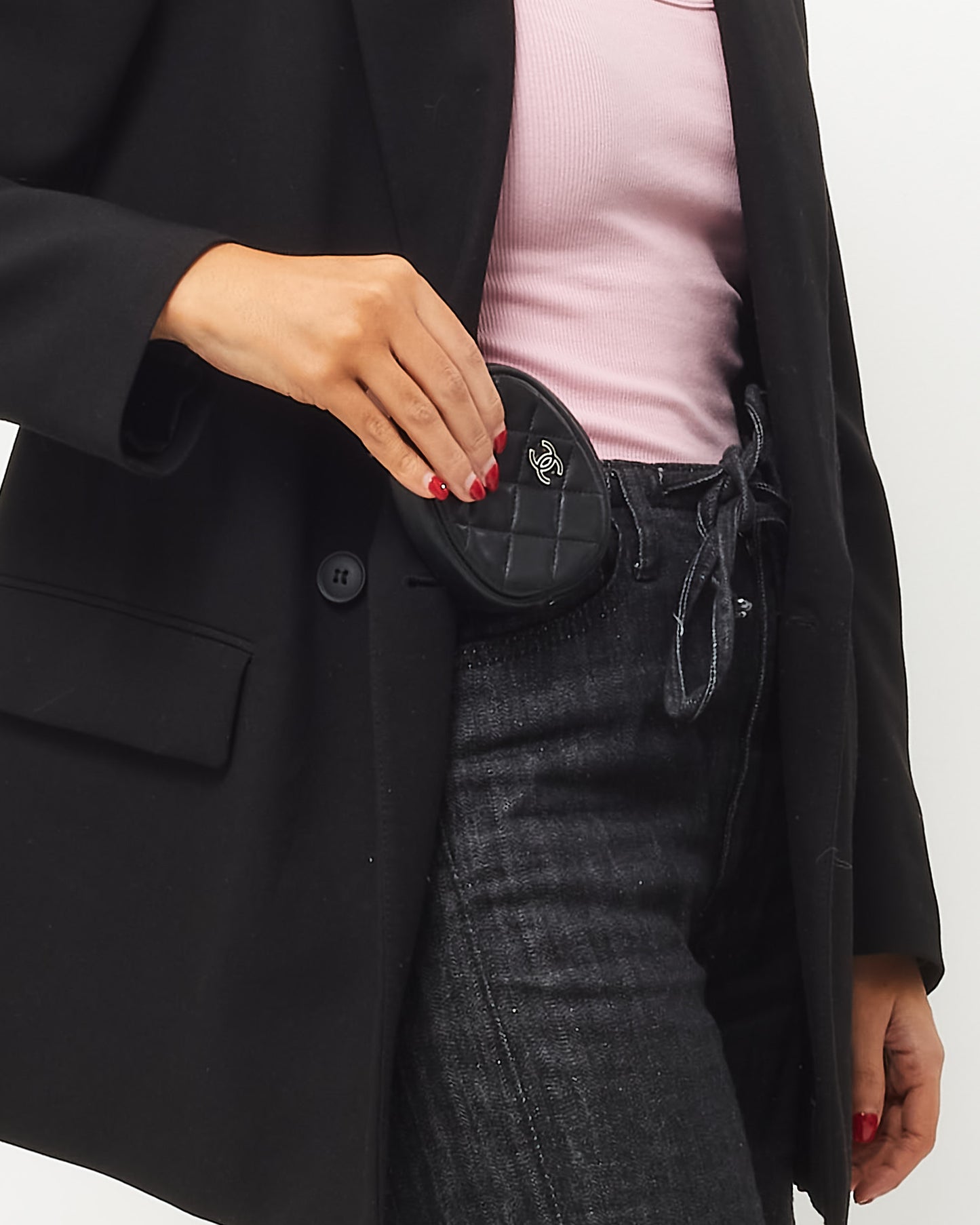 Chanel Black Lambskin CC Logo Round Coin Purse