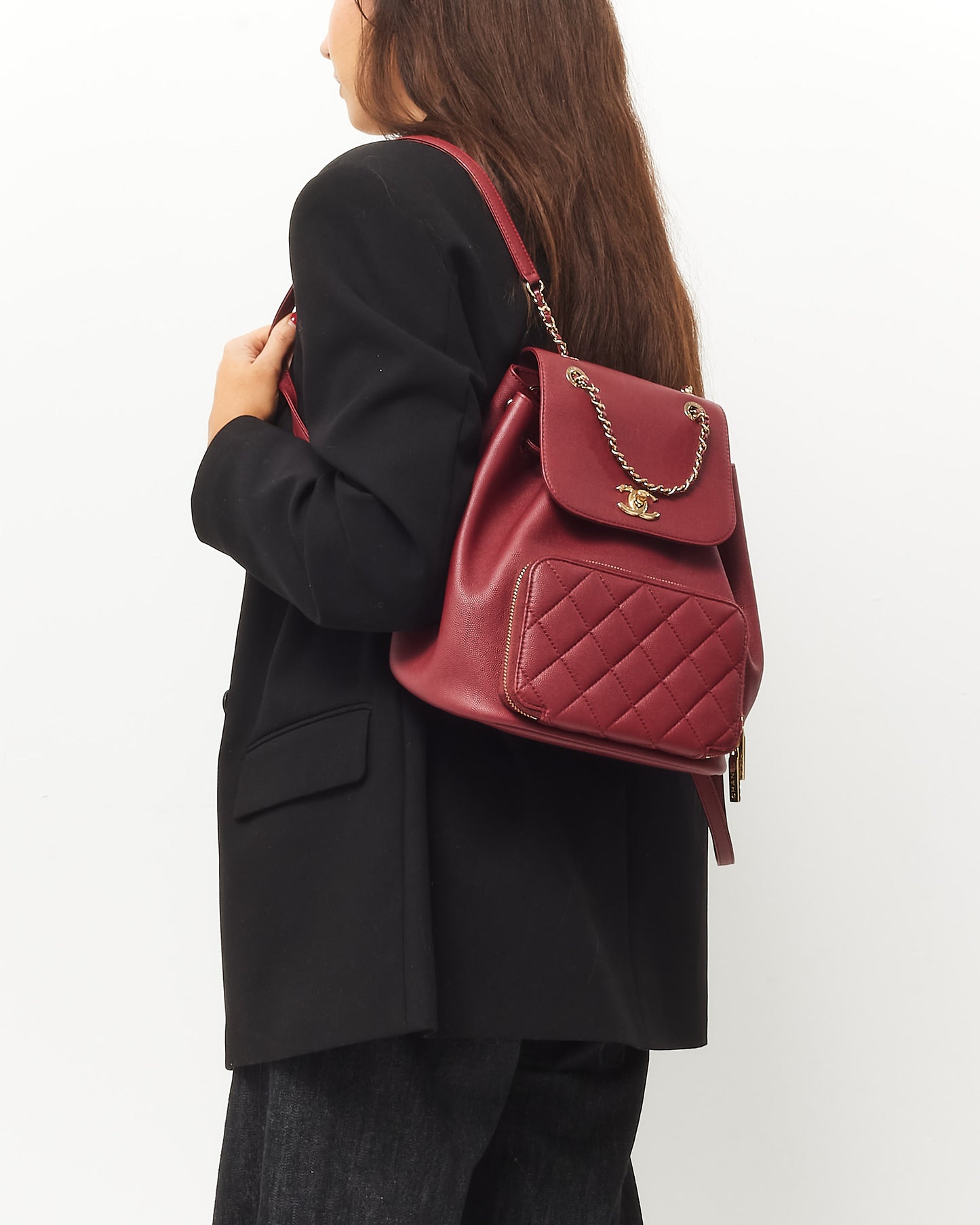 Chanel Burgundy Red Caviar Leather Mini Business Affinity Backpack GHW