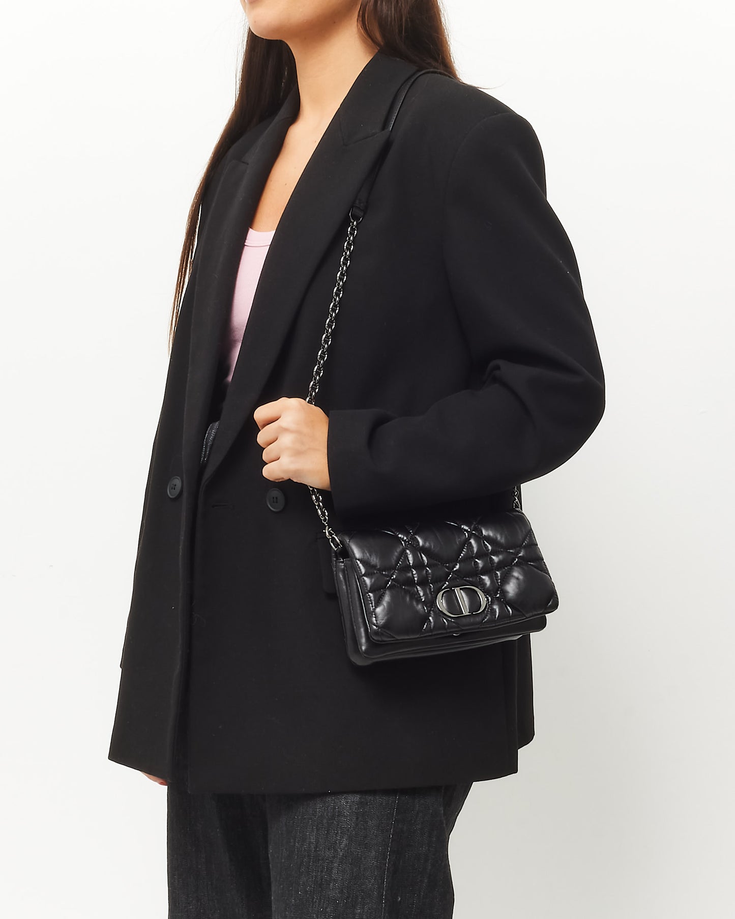Dior Black Macrocannage Leather Mini Caro Crossbody Bag