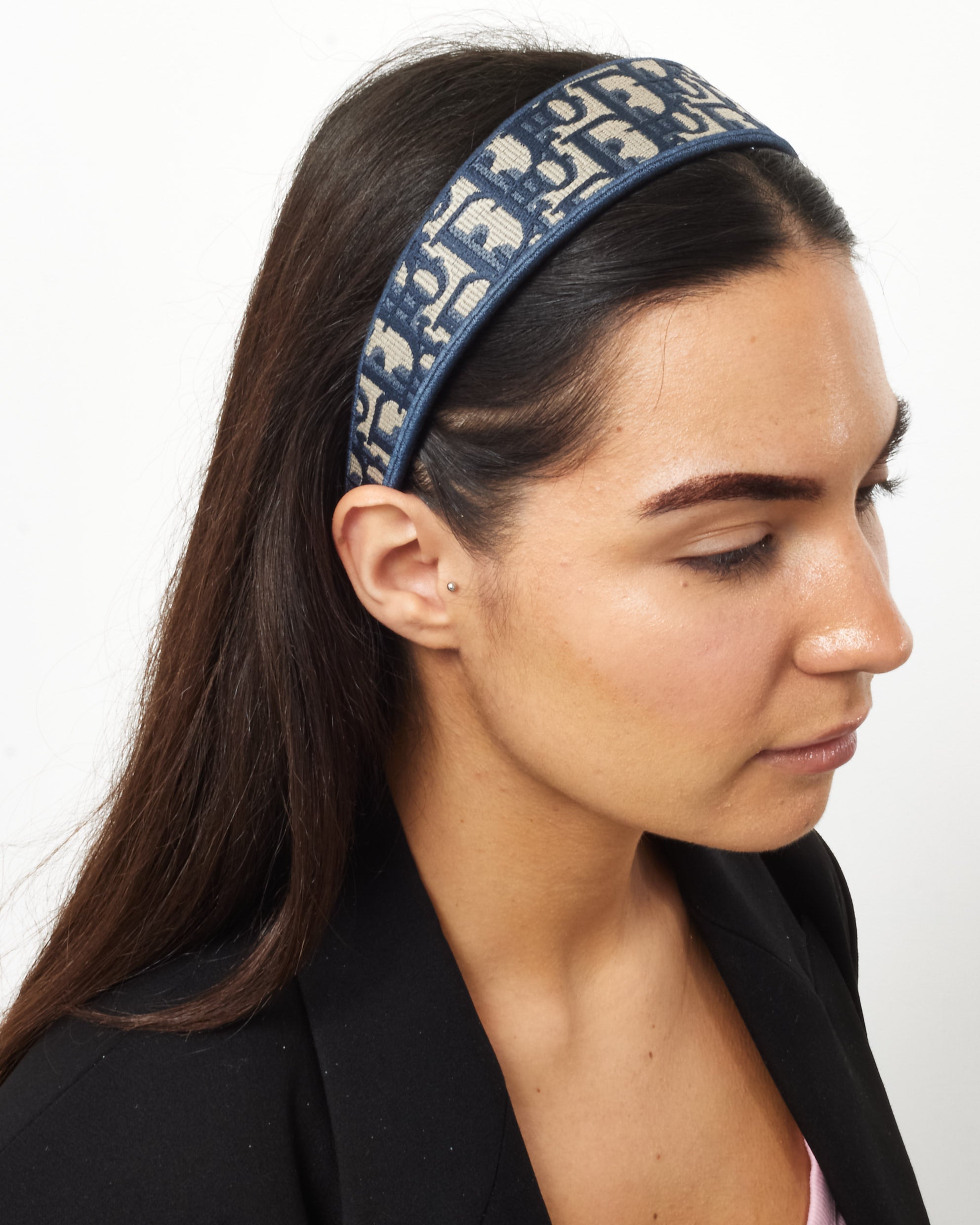 Buy Dior Navy Blue Embroidery Monogram Oblique Dior Band Headband