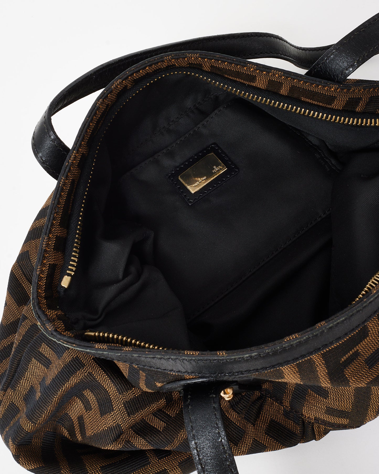 Fendi Brown Leather & Tobacco Zucca Print Canvas Chef Tote Bag