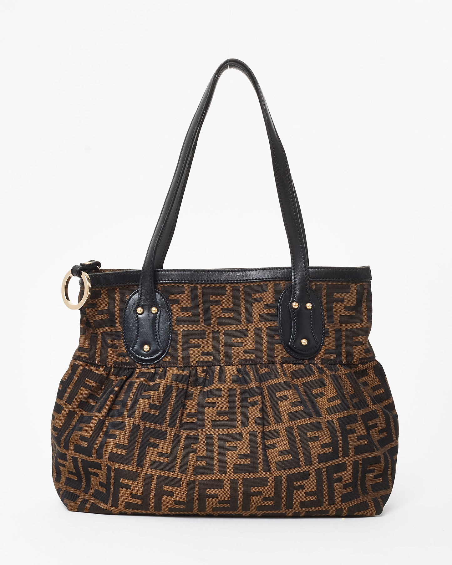 Fendi Brown Leather & Tobacco Zucca Print Canvas Chef Tote Bag