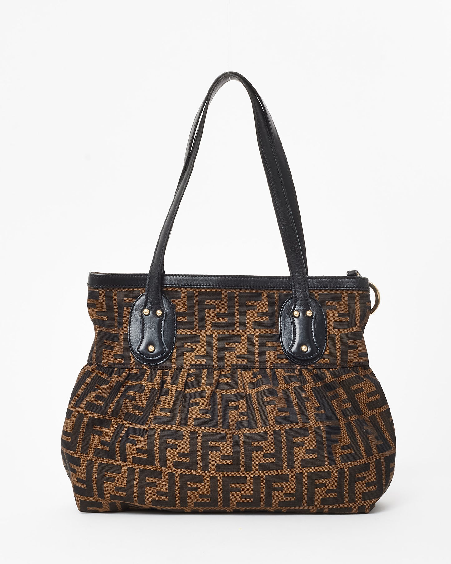 Fendi Brown Leather & Tobacco Zucca Print Canvas Chef Tote Bag