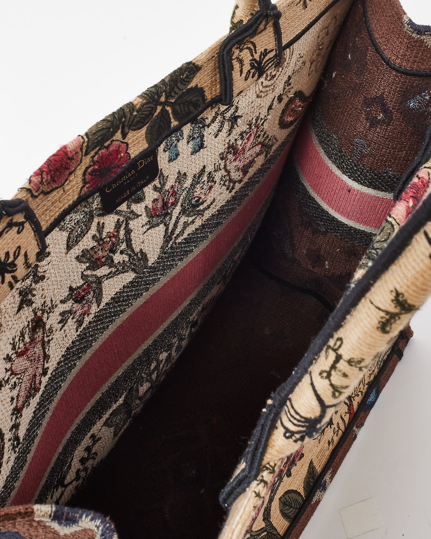 Dior Beige & Multi Broderie Flowers Embroidered Canvas Large Book Tote