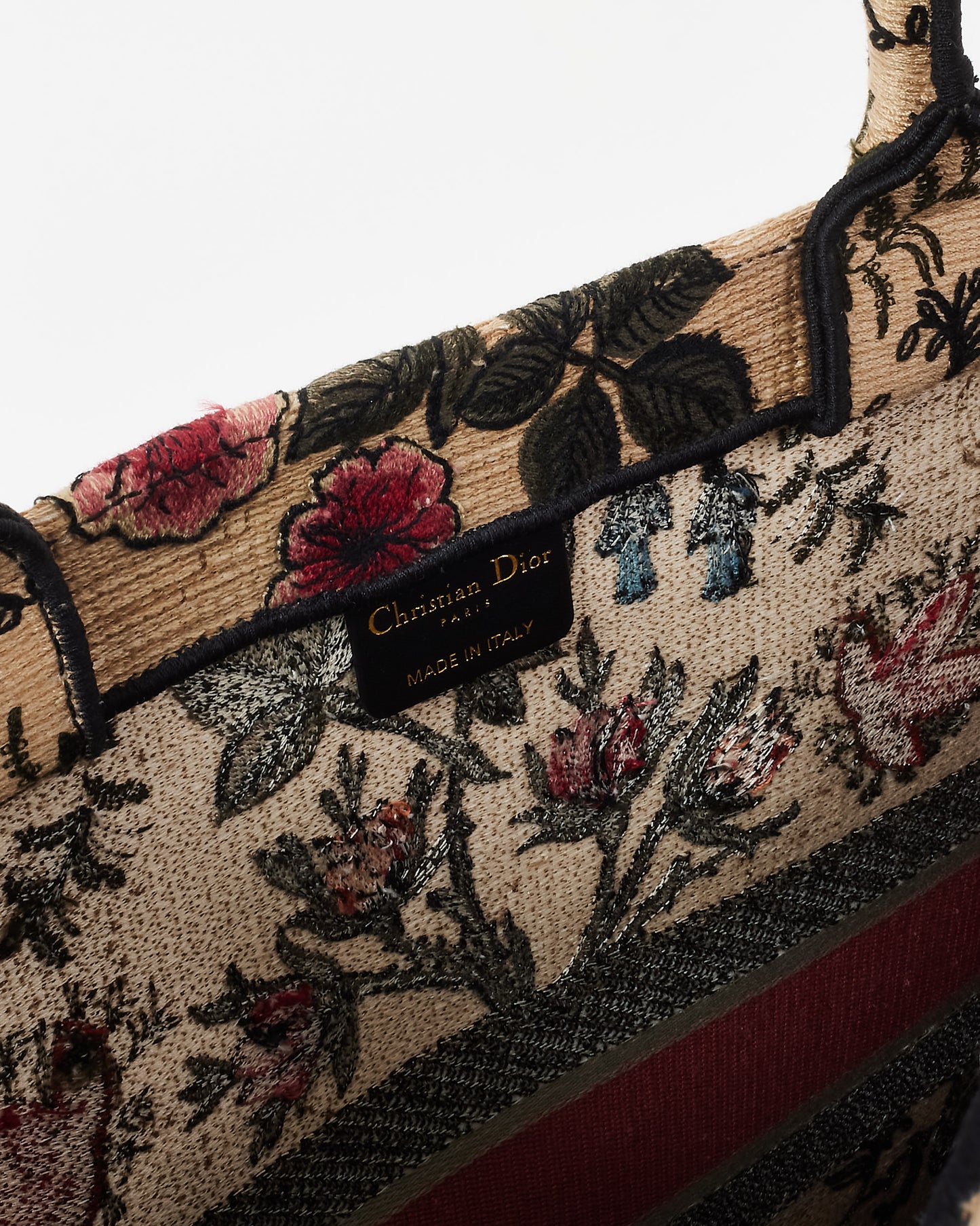 Dior Beige & Multi Broderie Flowers Embroidered Canvas Large Book Tote