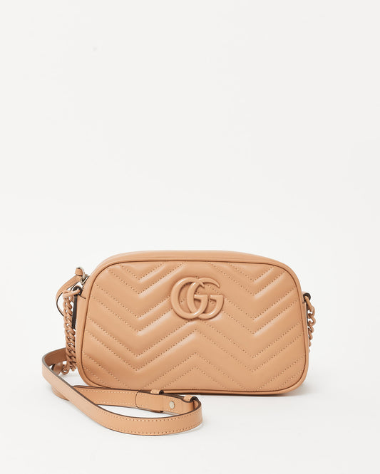Gucci Beige Matelassé Chevron Leather GG Marmont Small Tonal Camera Bag