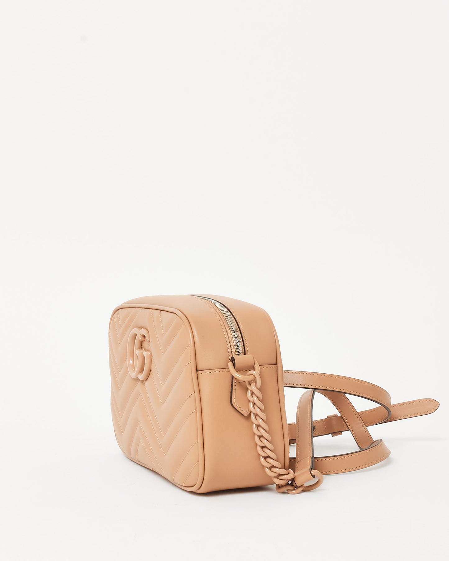 Gucci Beige Matelassé Chevron Leather GG Marmont Small Tonal Camera Bag