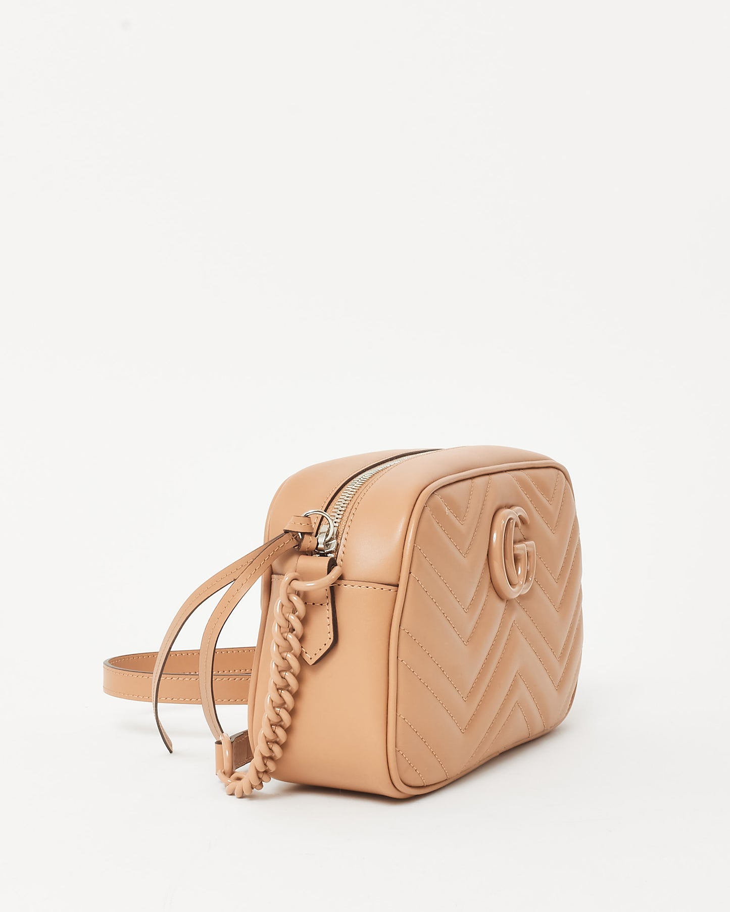 Gucci Beige Matelassé Chevron Leather GG Marmont Small Tonal Camera Bag