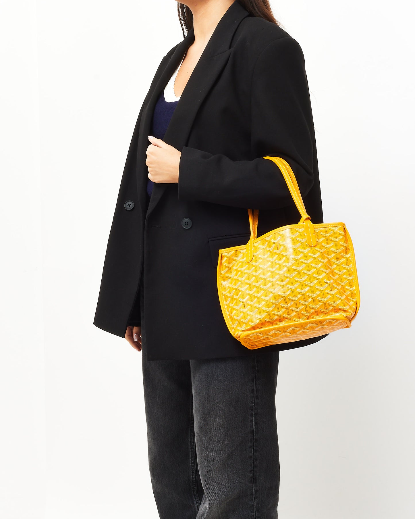 Goyard Yellow Goyardine Coated Canvas Reversible Mini Anjou Bag