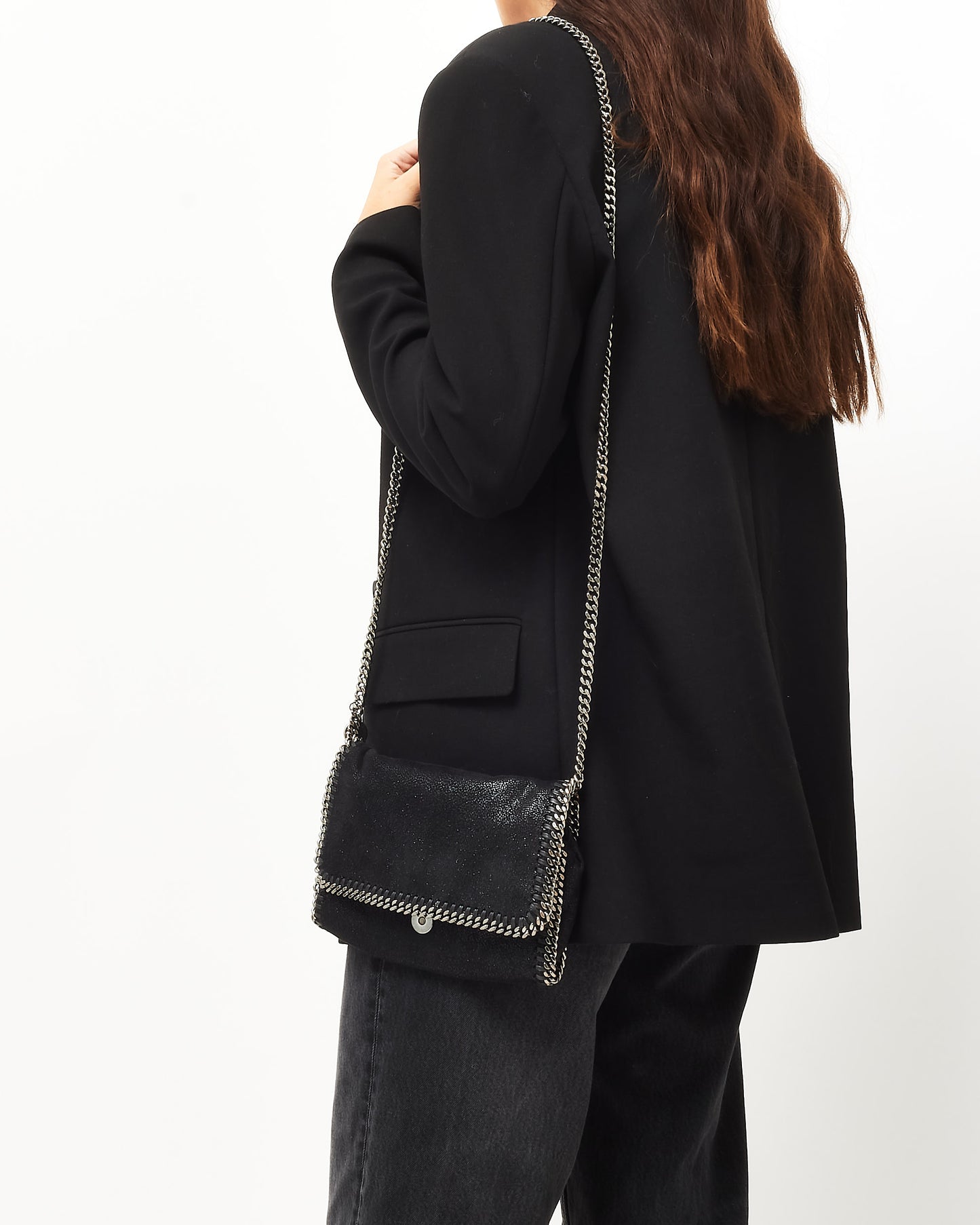 Stella McCartney Black Suede Shaggy Deer Falabella Flap Chain Shoulder Bag