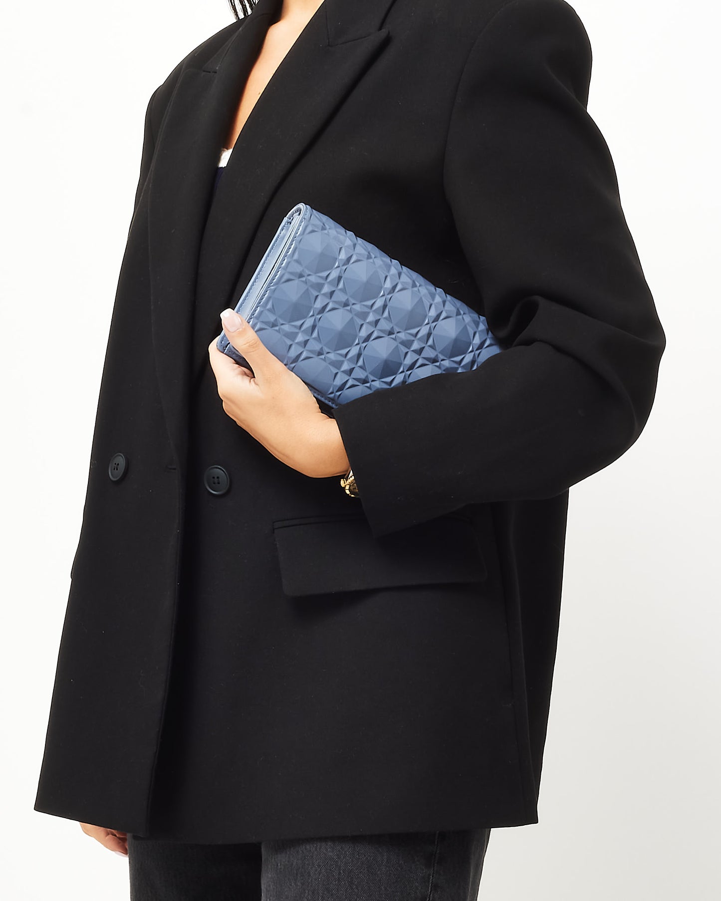 Dior Blue Patent Calfskin Cannage Diamond Lady Dior Pouch WOC Crossbody