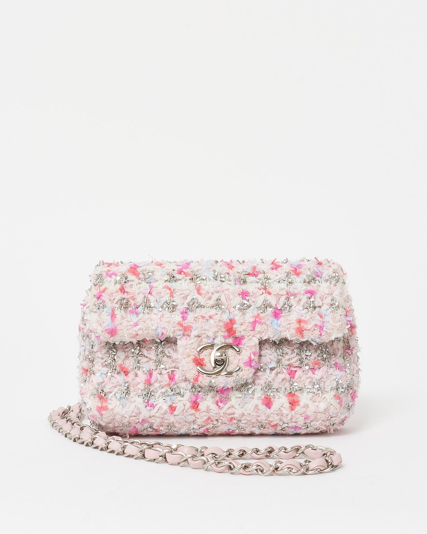 Chanel Pink Quilted Tweed & Ribbon Mini Rectangular Flap Bag SHW