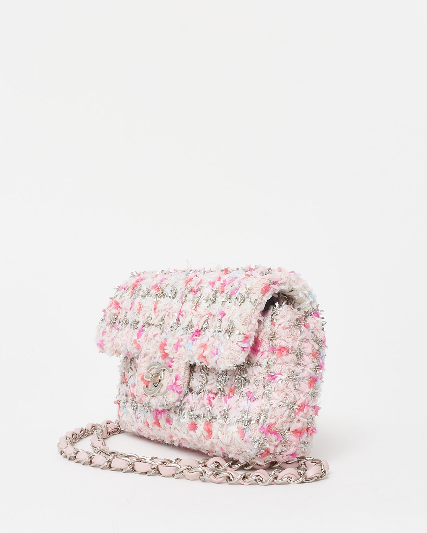 Chanel Pink Quilted Tweed & Ribbon Mini Rectangular Flap Bag SHW