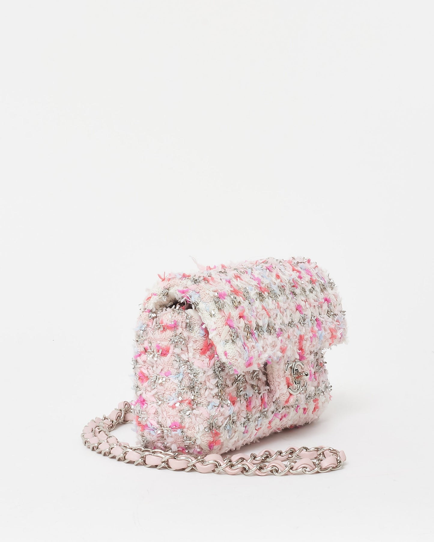 Chanel Pink Quilted Tweed & Ribbon Mini Rectangular Flap Bag SHW