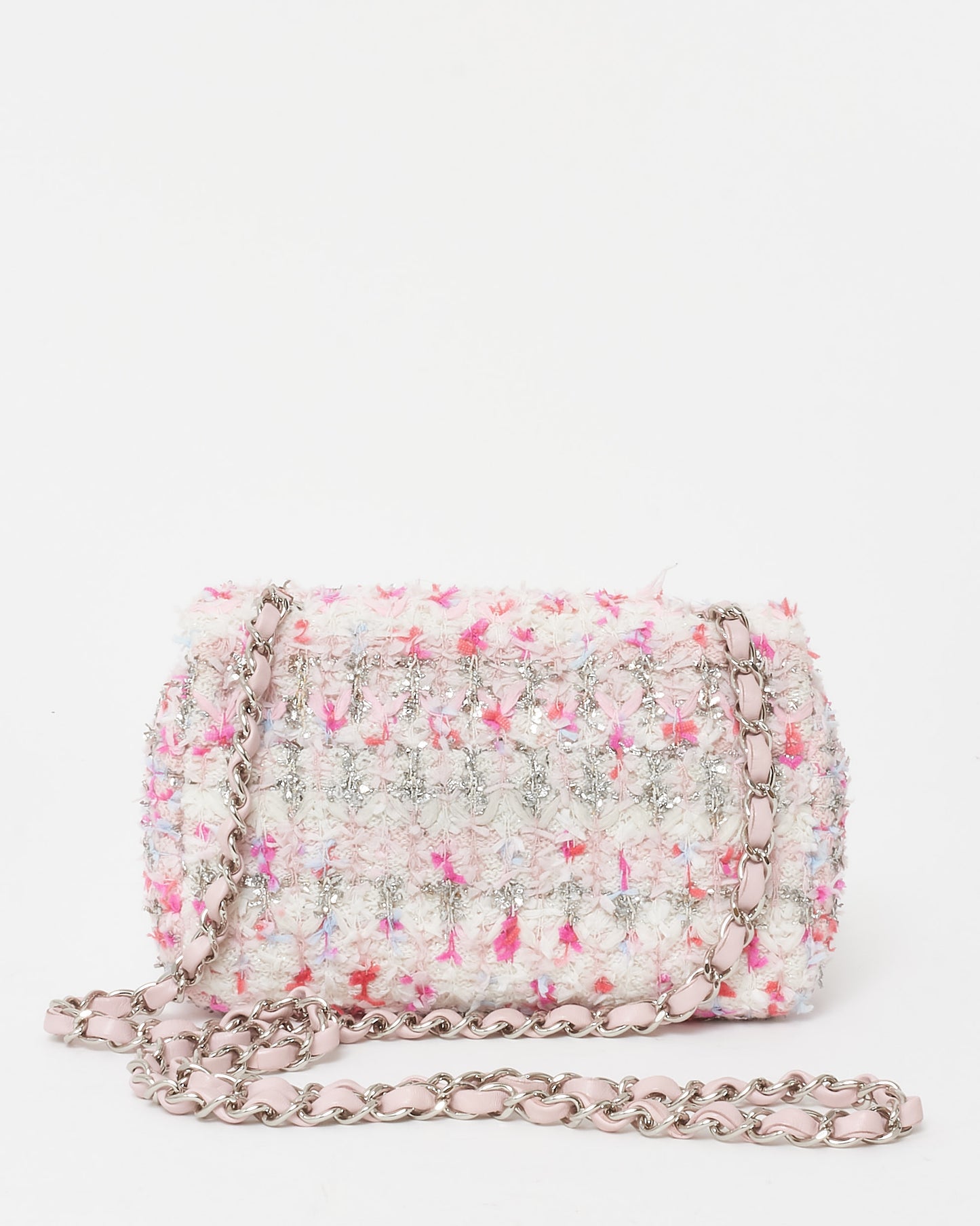 Chanel Pink Quilted Tweed & Ribbon Mini Rectangular Flap Bag SHW