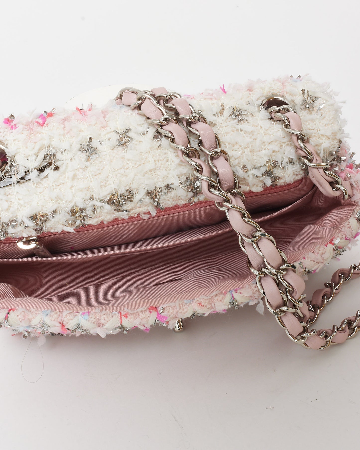 Chanel Pink Quilted Tweed & Ribbon Mini Rectangular Flap Bag SHW