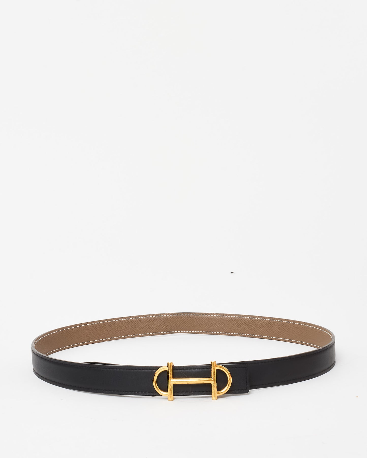 Hermès Black Swift/Etoupe Epsom Leather Reversible 24mm Gold Gamma Buckle Belt - 85