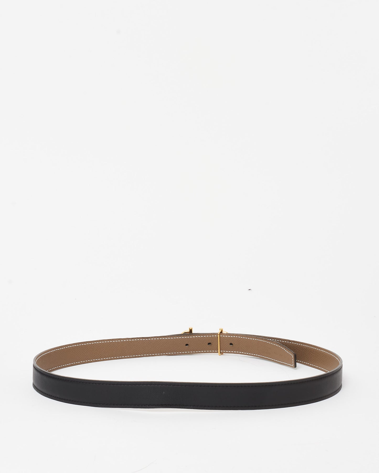 Hermès Black Swift/Etoupe Epsom Leather Reversible 24mm Gold Gamma Buckle Belt - 85