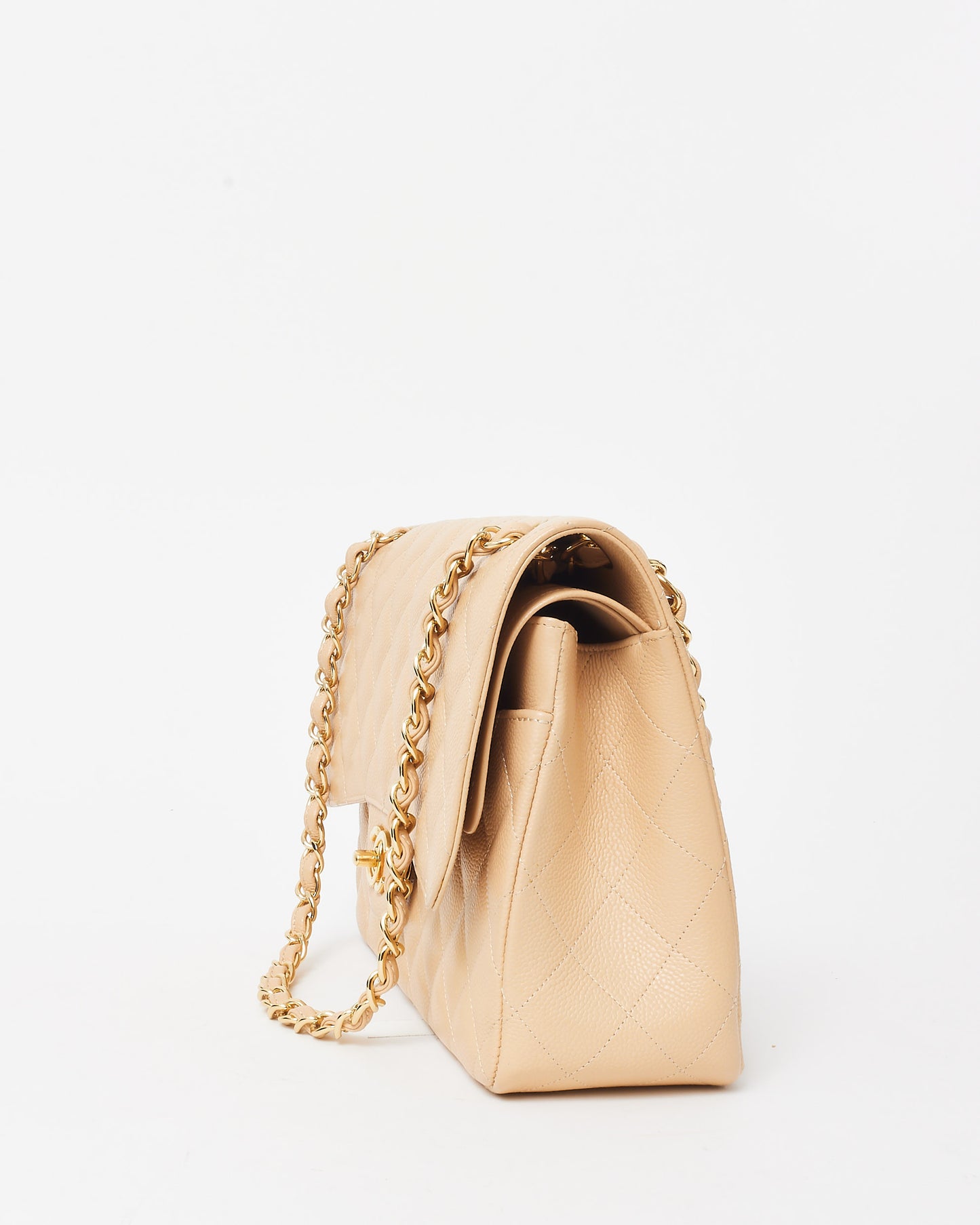 Chanel Beige Caviar Leather Jumbo Double Flap Bag GHW