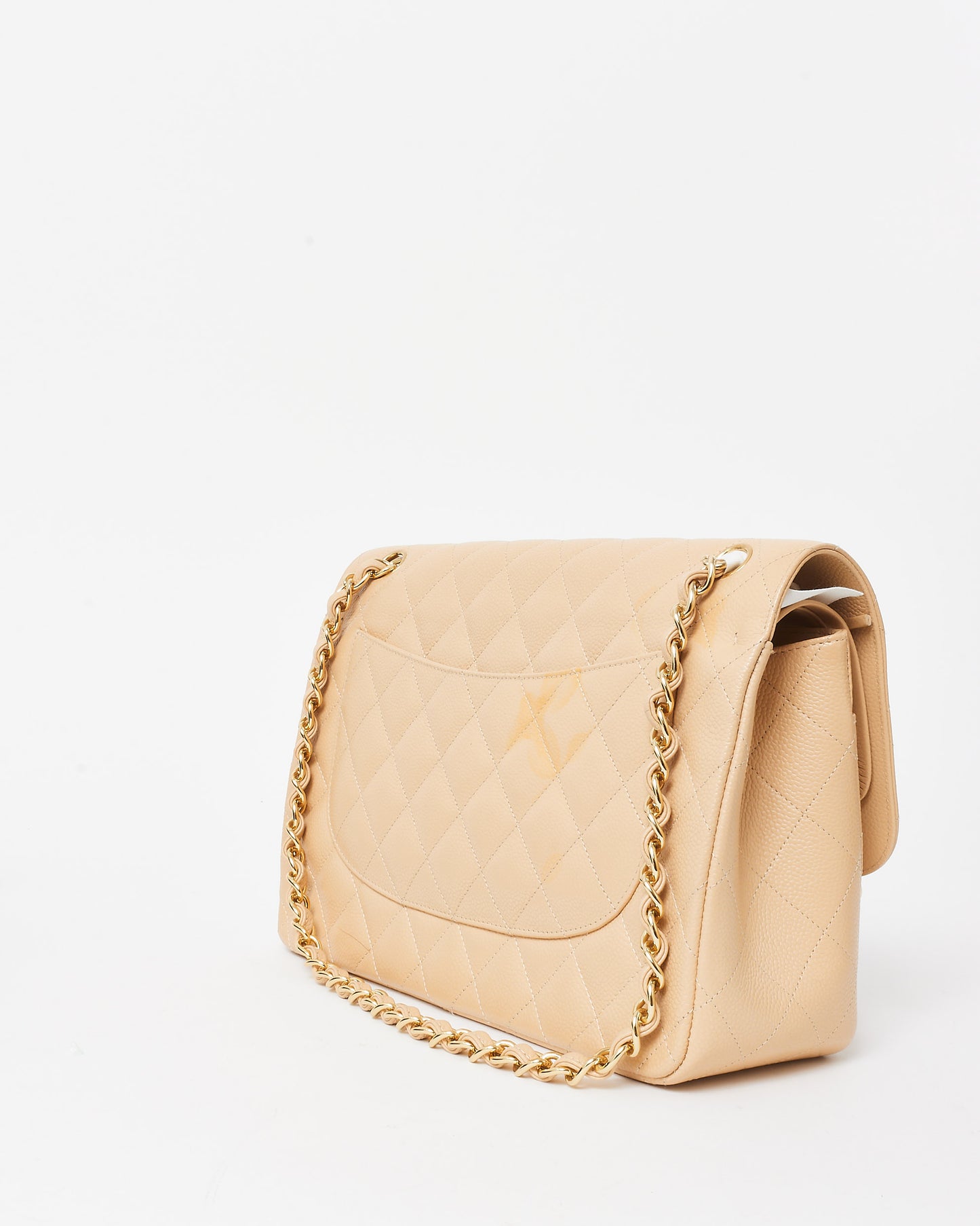 Chanel Beige Caviar Leather Jumbo Double Flap Bag GHW