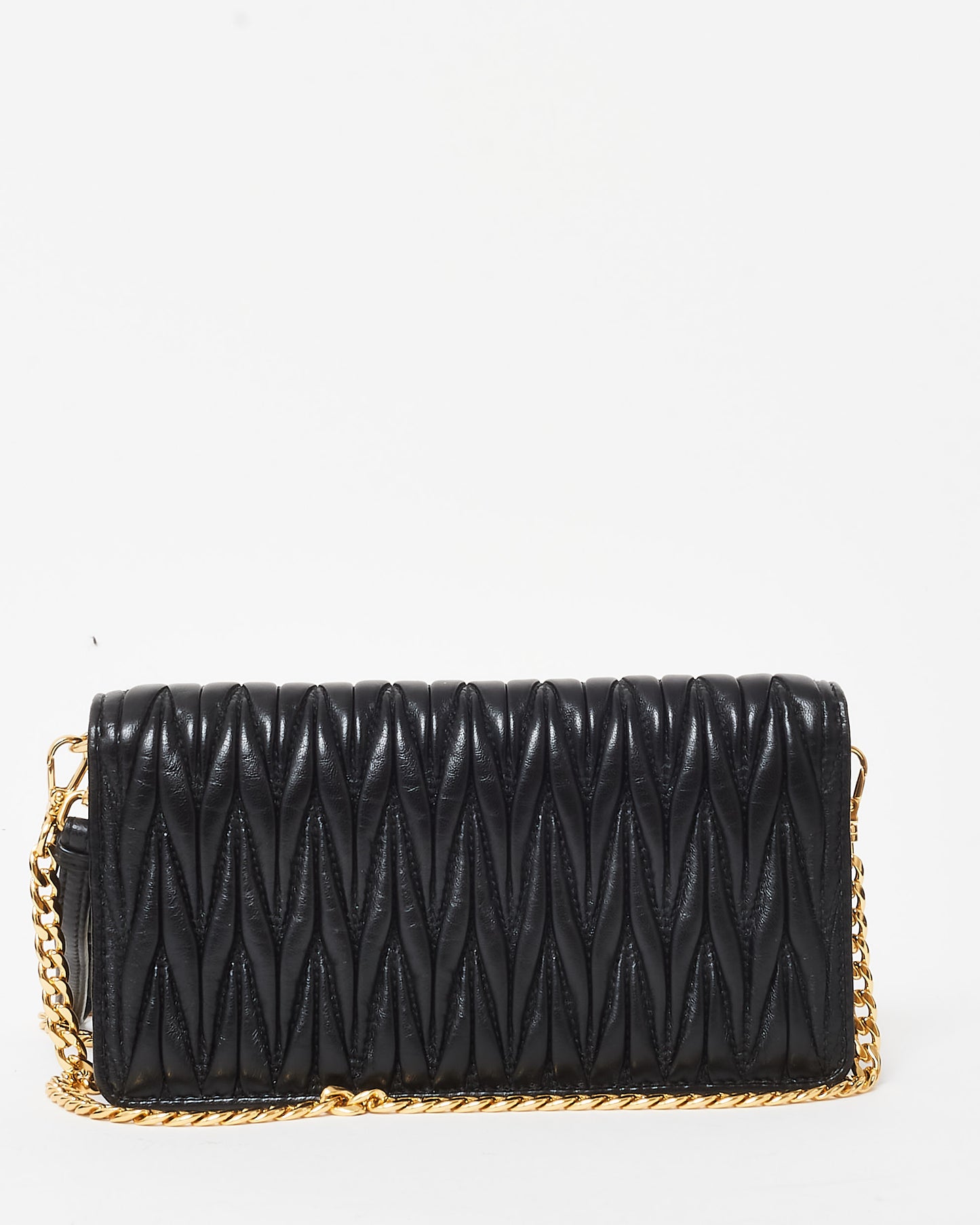 Miu Miu Black Gaufre Matelassé Leather Wallet on Chain Crossbody Bag