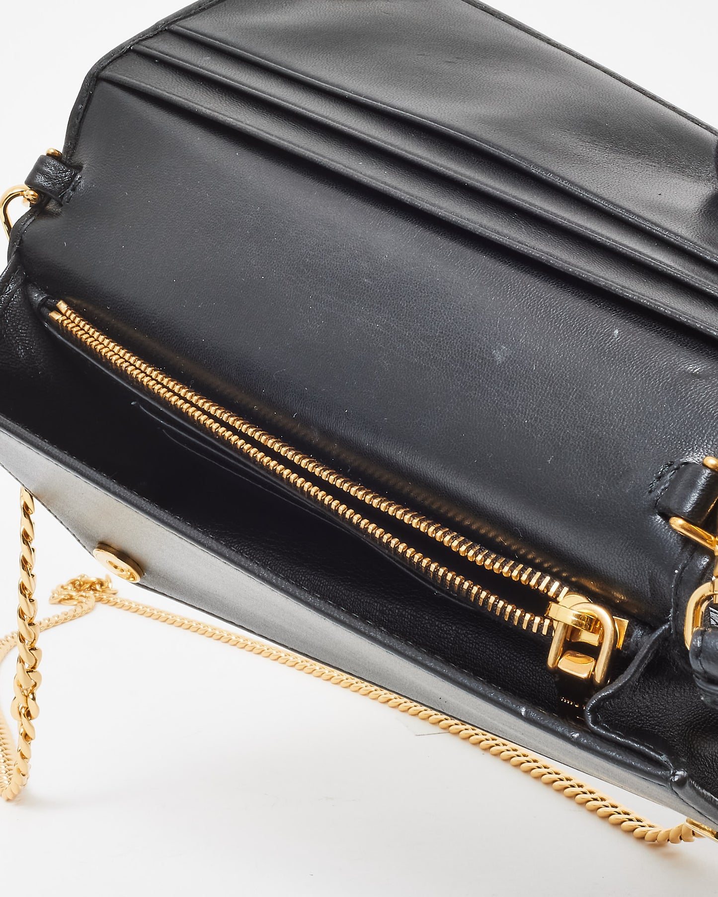 Miu Miu Black Gaufre Matelassé Leather Wallet on Chain Crossbody Bag