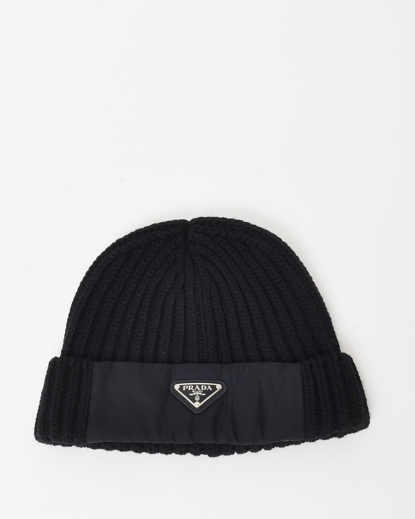 Prada Black Re-Nylon Gabardine and Wool Logo Hat - M