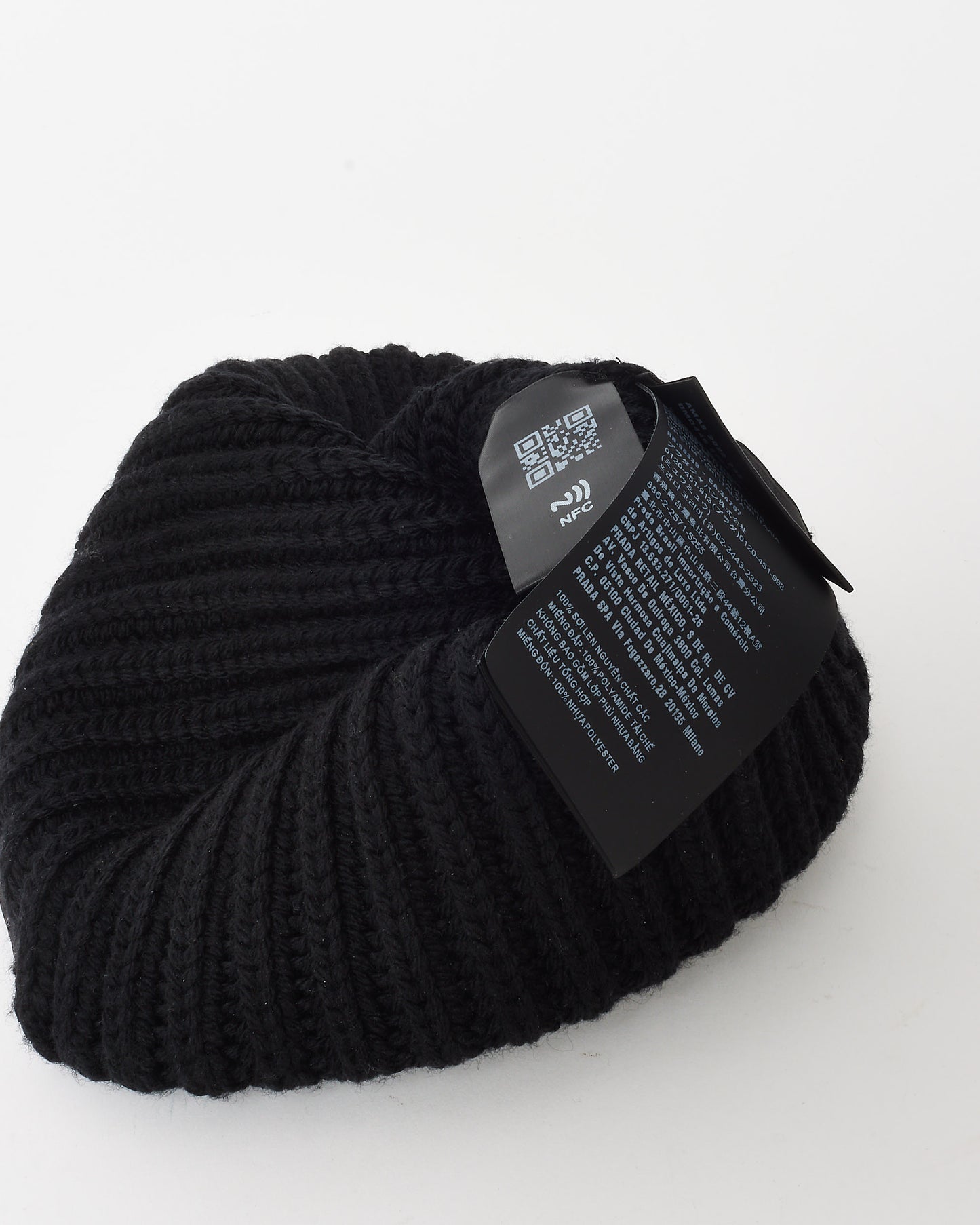 Prada Black Re-Nylon Gabardine and Wool Logo Hat - M