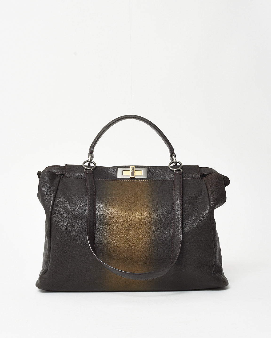 Fendi Brown and Gold Ombré Leather Large FF Zucca Peekaboo Bag