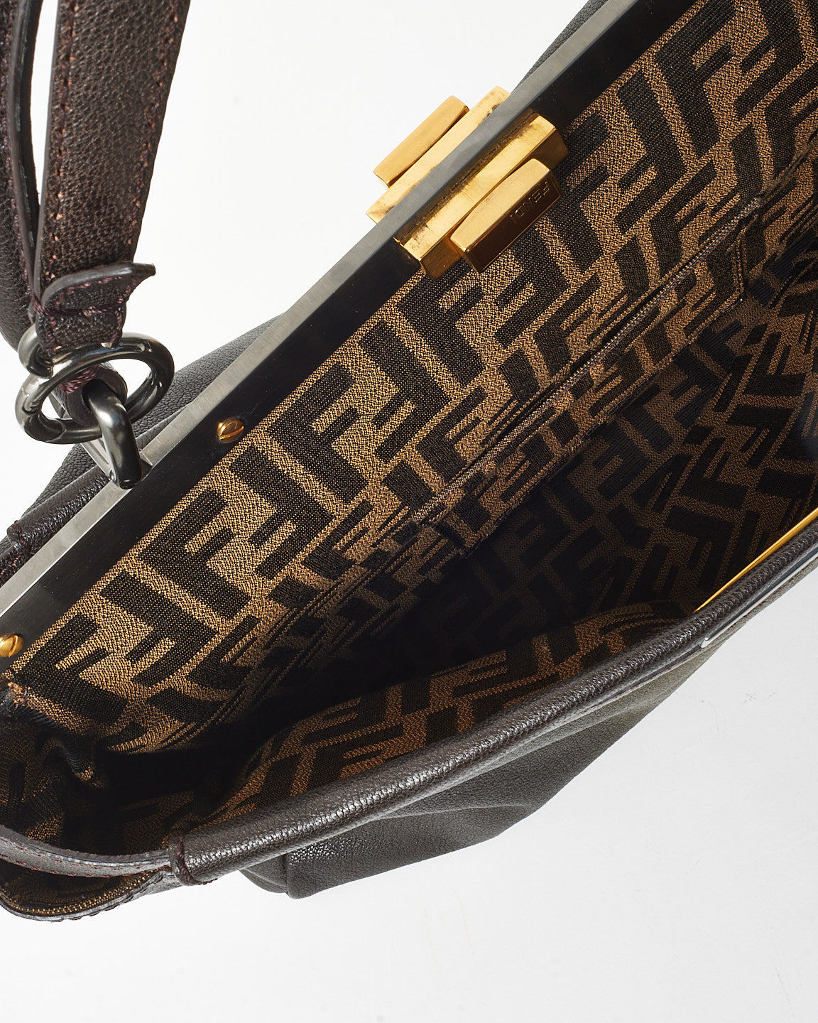 Fendi Brown and Gold Ombré Leather Large FF Zucca Peekaboo Bag