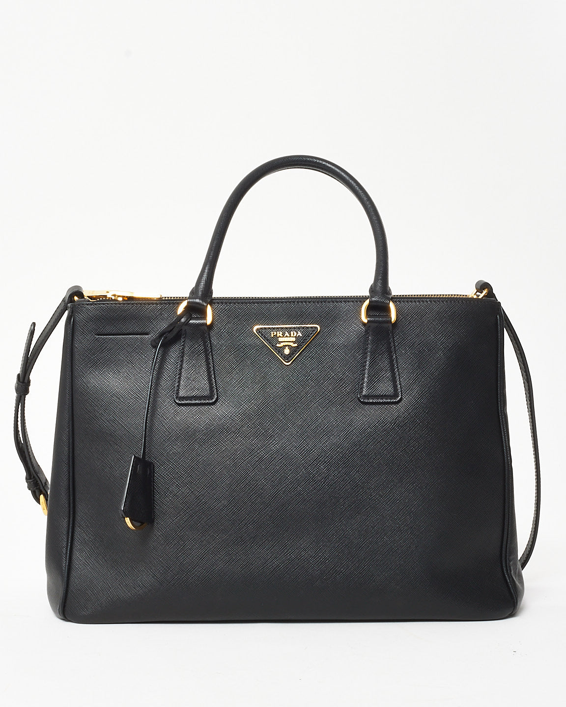 Prada Black Saffiano Leather Medium Galleria Double Zip Tote