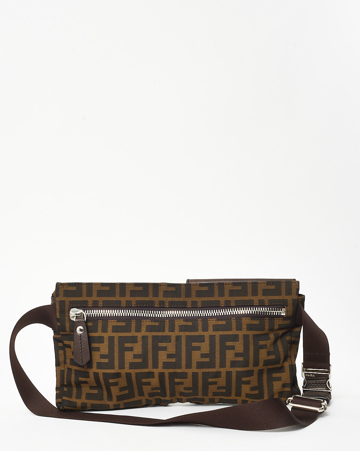 Fendi Brown Tobacco FF Zucca Print Canvas Double Pocket Belt Bag