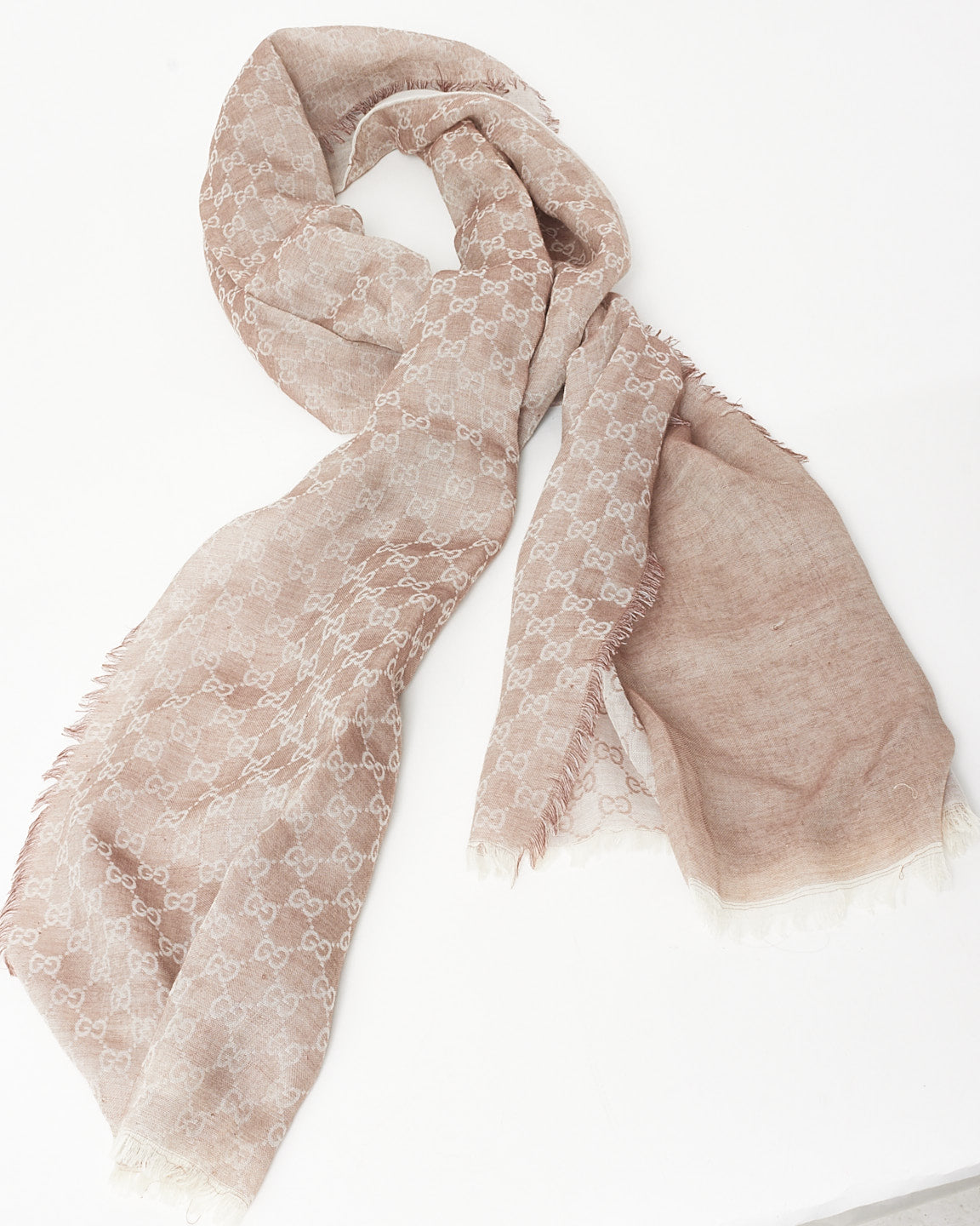 Gucci Beige GG Monogram Wool Blend Scarf