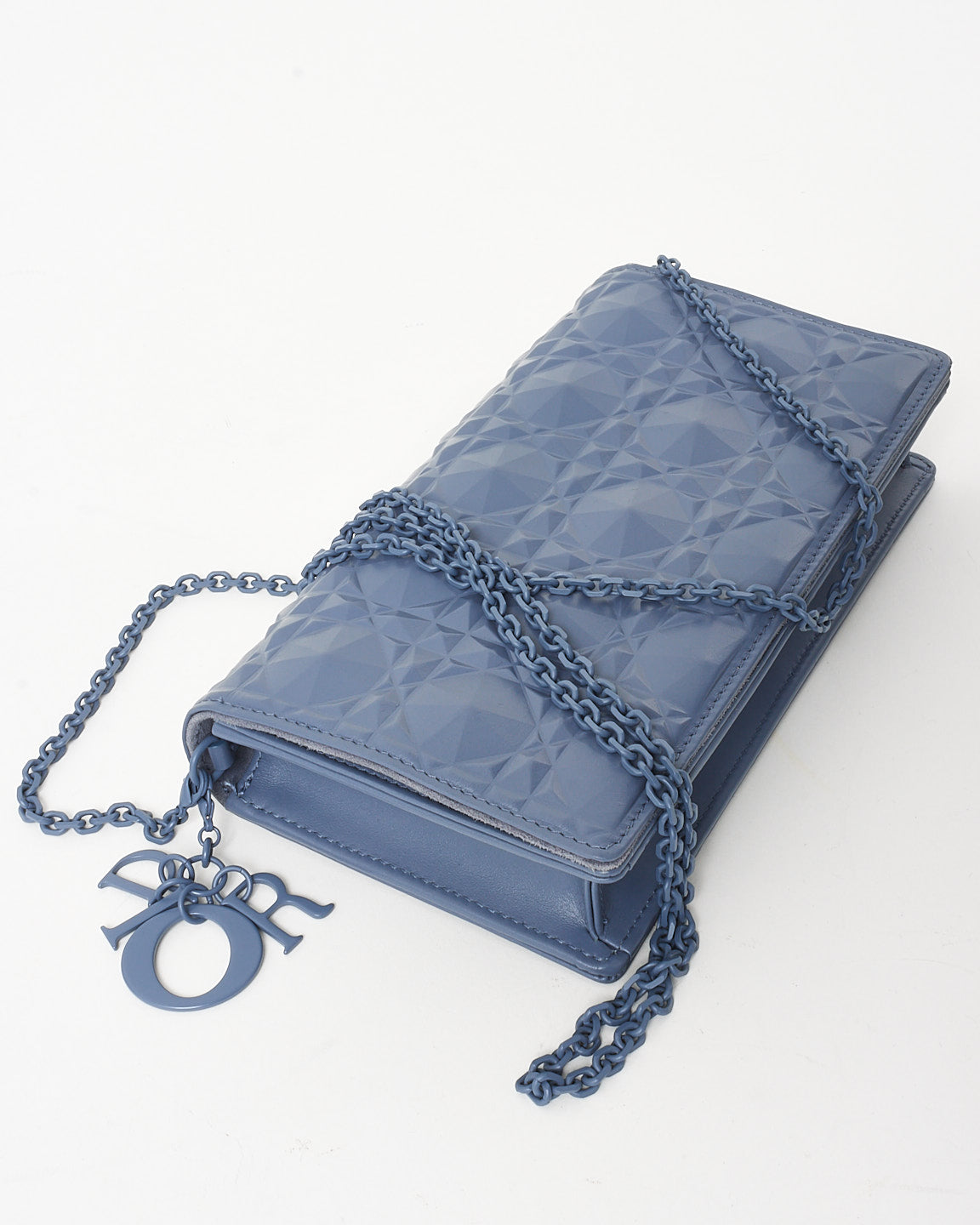 Dior Blue Patent Calfskin Cannage Diamond Lady Dior Pouch WOC Crossbody