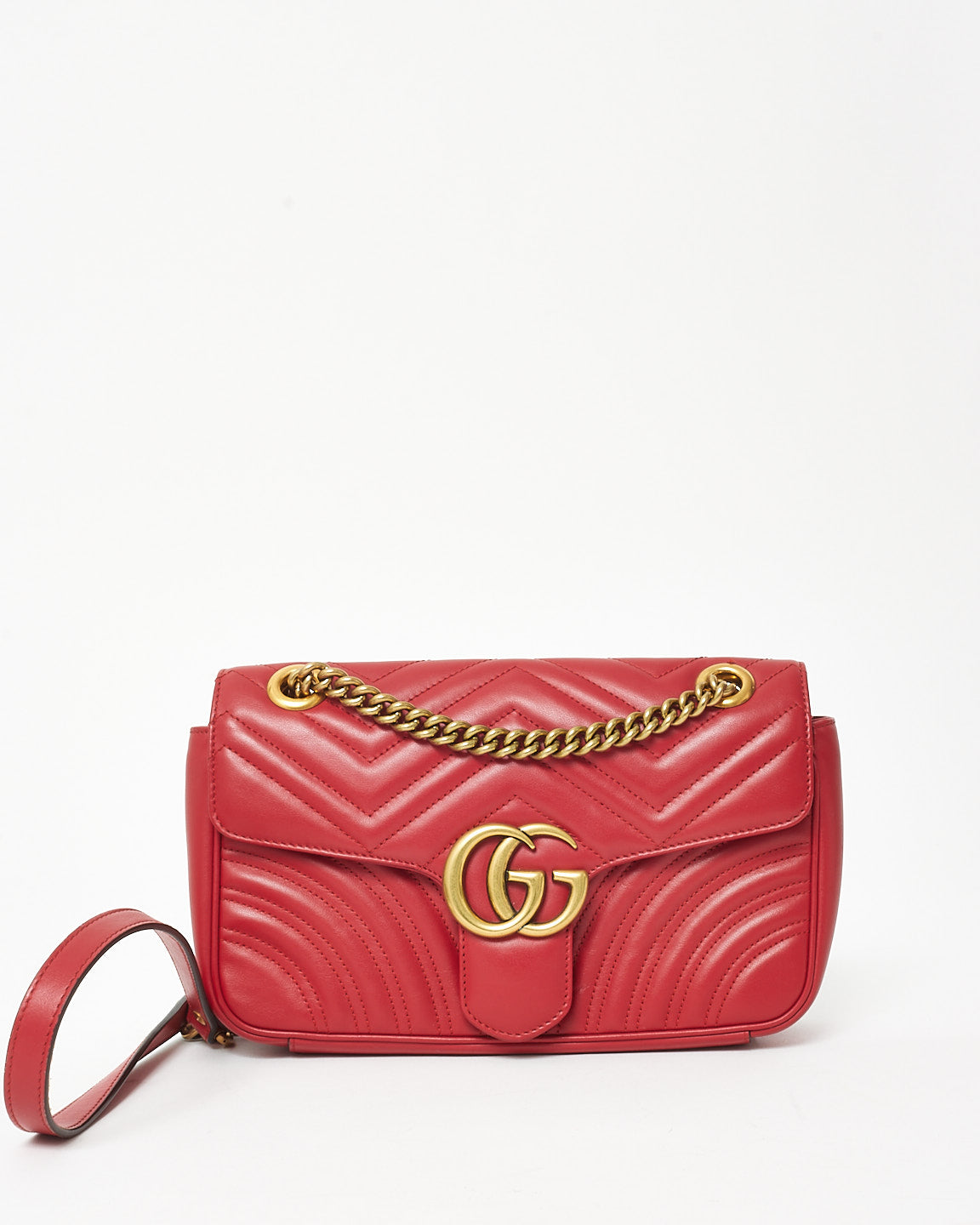 Gucci Red Matelassé Leather Medium Marmont Flap Shoulder Bag