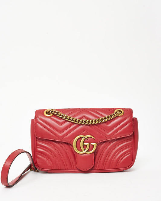 Gucci Red Matelassé Leather Medium Marmont Flap Shoulder Bag
