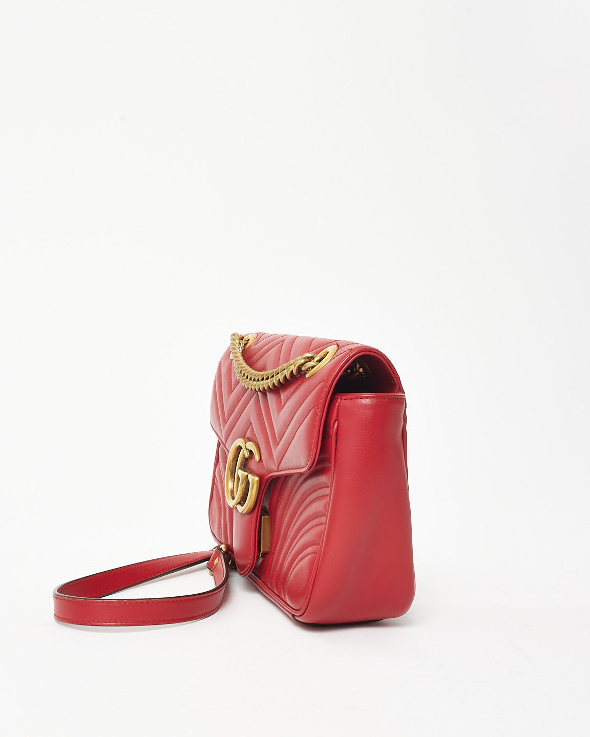 Gucci Red Matelassé Leather Medium Marmont Flap Shoulder Bag