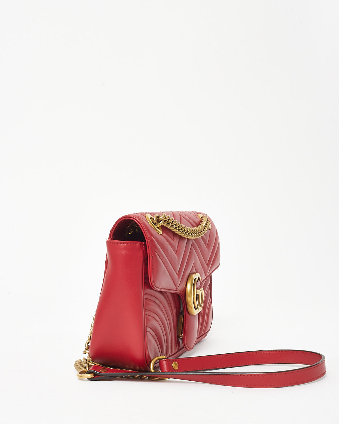 Gucci Red Matelassé Leather Medium Marmont Flap Shoulder Bag