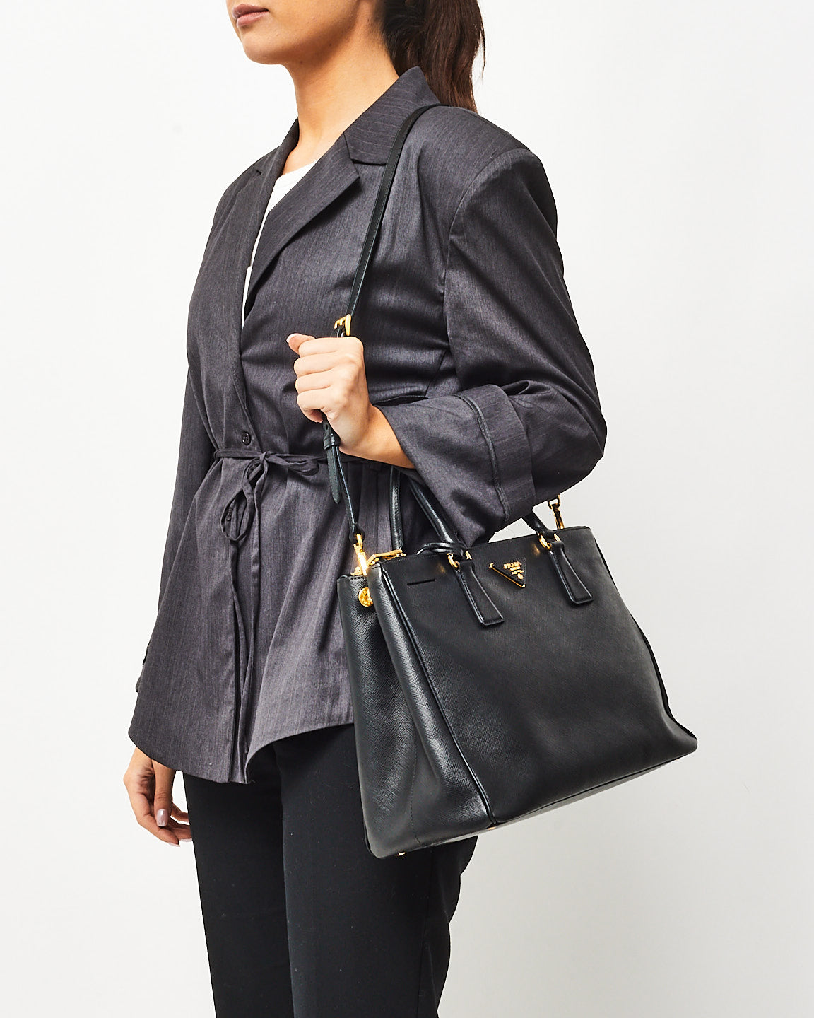 Prada Black Saffiano Leather Medium Galleria Double Zip Tote