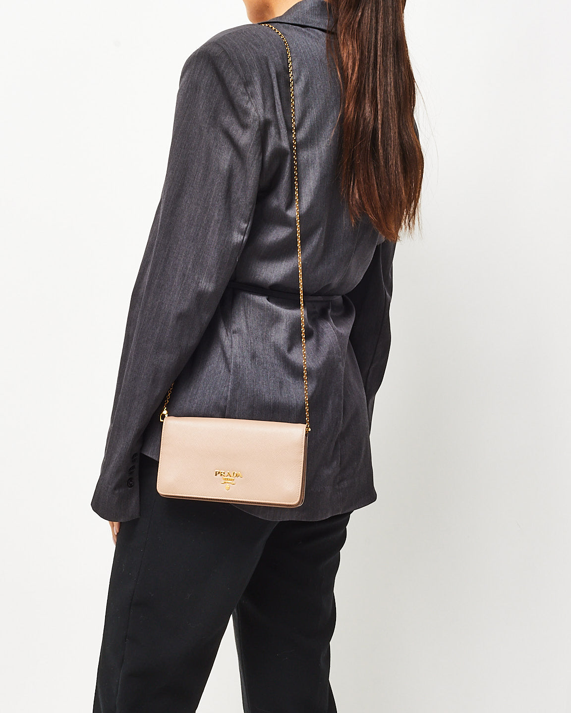 Prada Blush Pink Daino Leather Wallet on Chain Bag