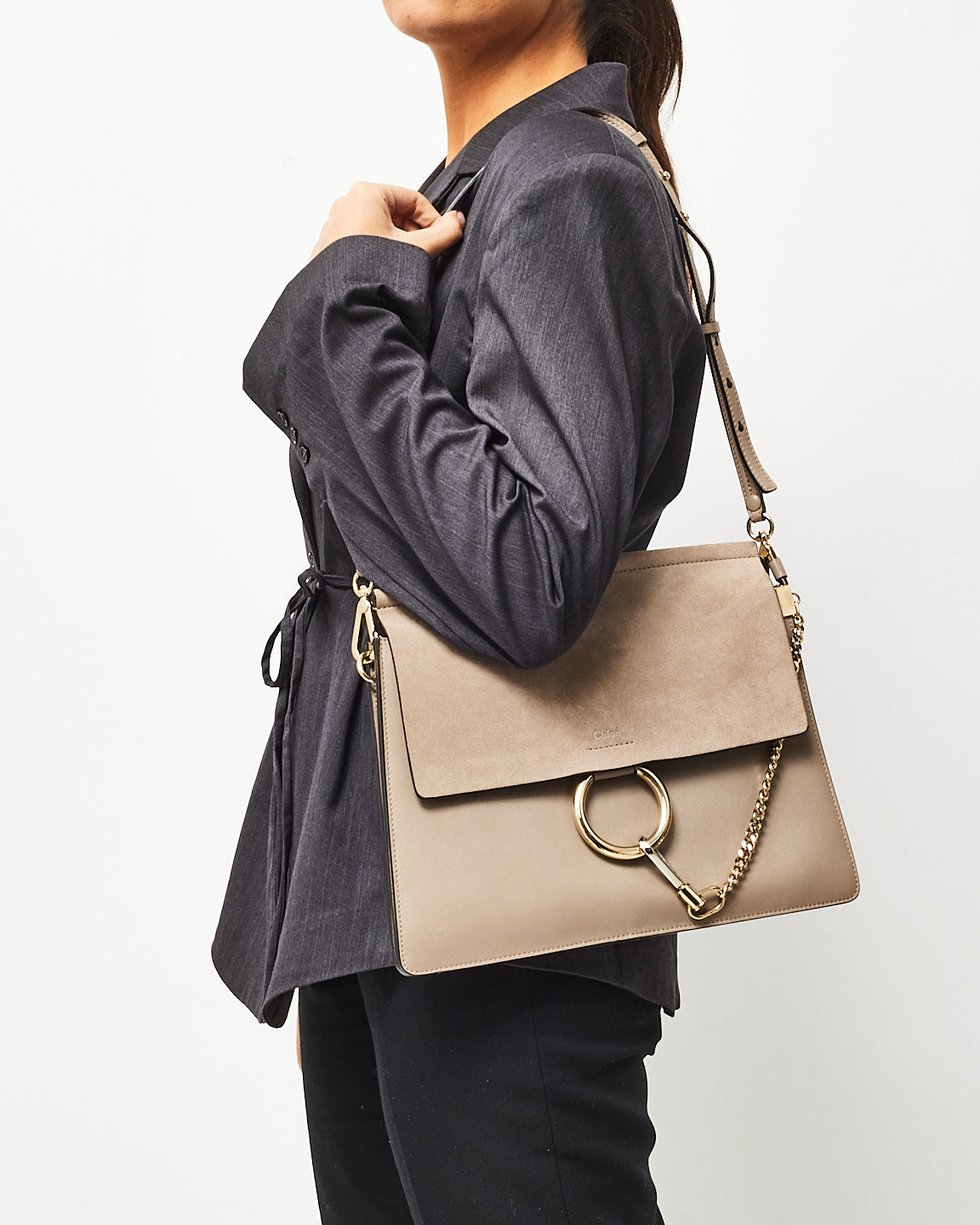 Leather Medium Faye Bag Buy Chloé Motty Grey Leather Suede Medium